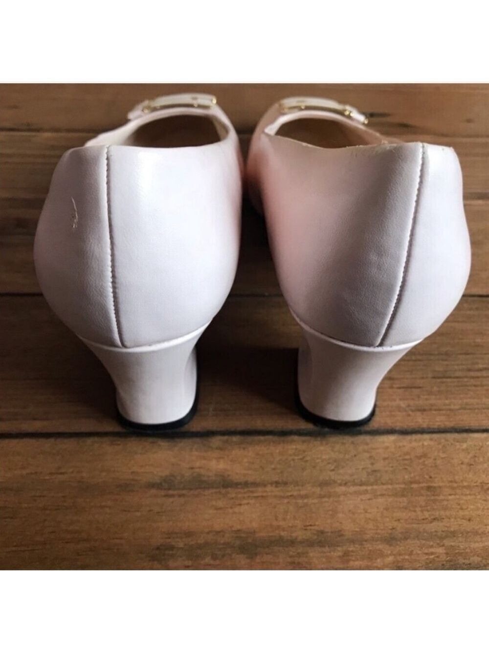 Vintage 70s closed buckle toe blush chunky block 60s heels size 8 - Picture 7 of 9